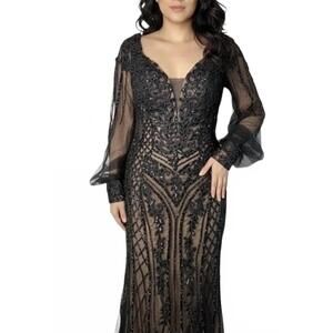 NEW LADIVINE floral sequin mermaid gown in black